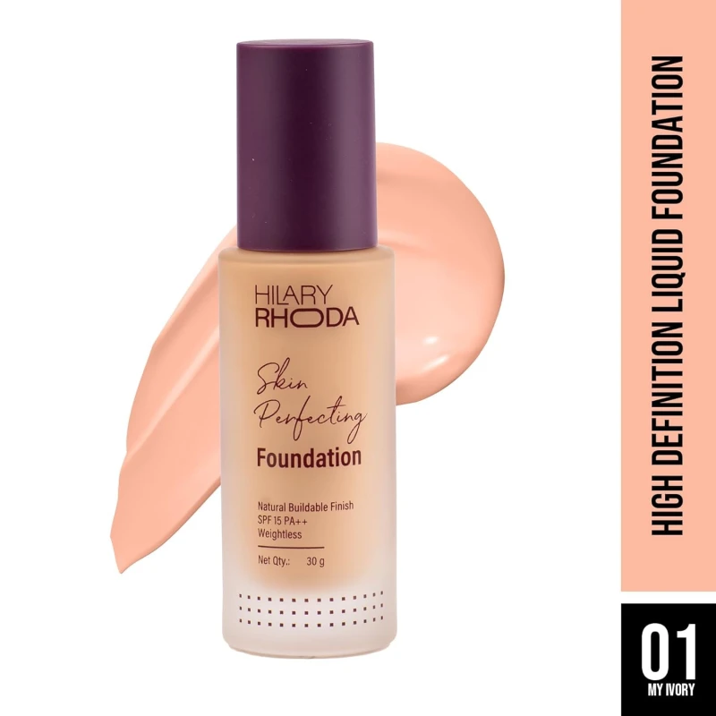 PREMIUM Skin Perfecting Foundation | With SPF 15 | Super Matte Finish | Full Coverage | Oil-Control & Paraben-Free | 6 Shades | Conceals Fine Lines & Blemishes | 30g (My Ivory| Shade 01) SH-7711 thumbnail 2